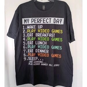 My Perfect Day List Mens L Gaming 100% Cotton Short Sleeve Crew Neck Tee Shirt